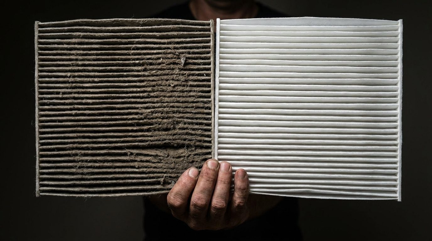 Comparison of a clean HVAC filter and a dust-loaded filter from a Hesperia home