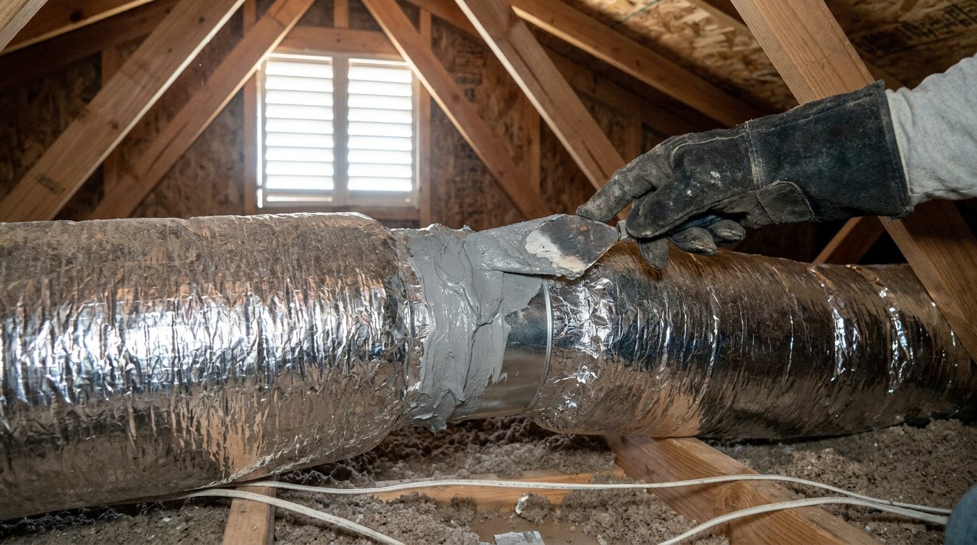 New sealed flexible HVAC ductwork installed in a residential attic