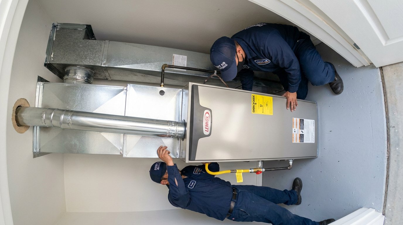 New high-efficiency residential gas furnace installed in a High Desert home