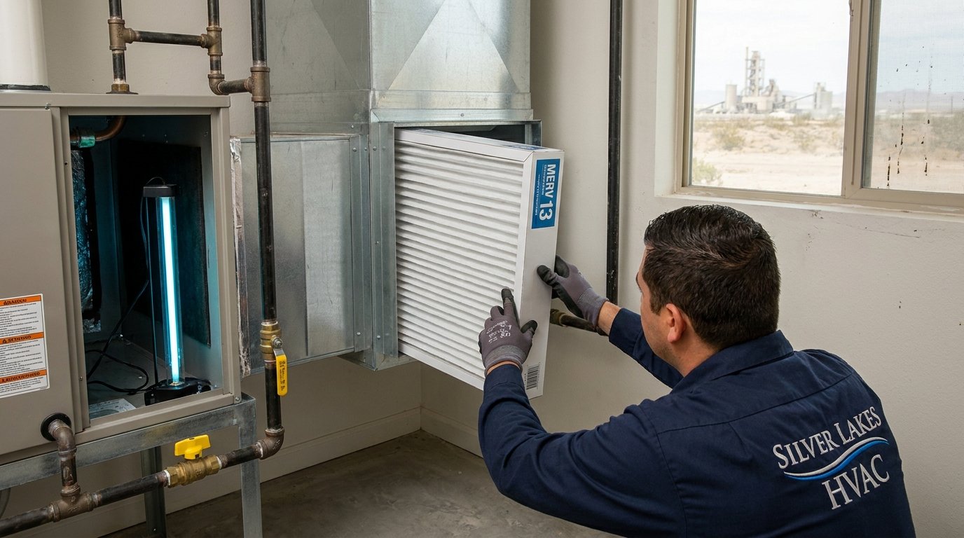High-efficiency residential air filter installed in a media cabinet