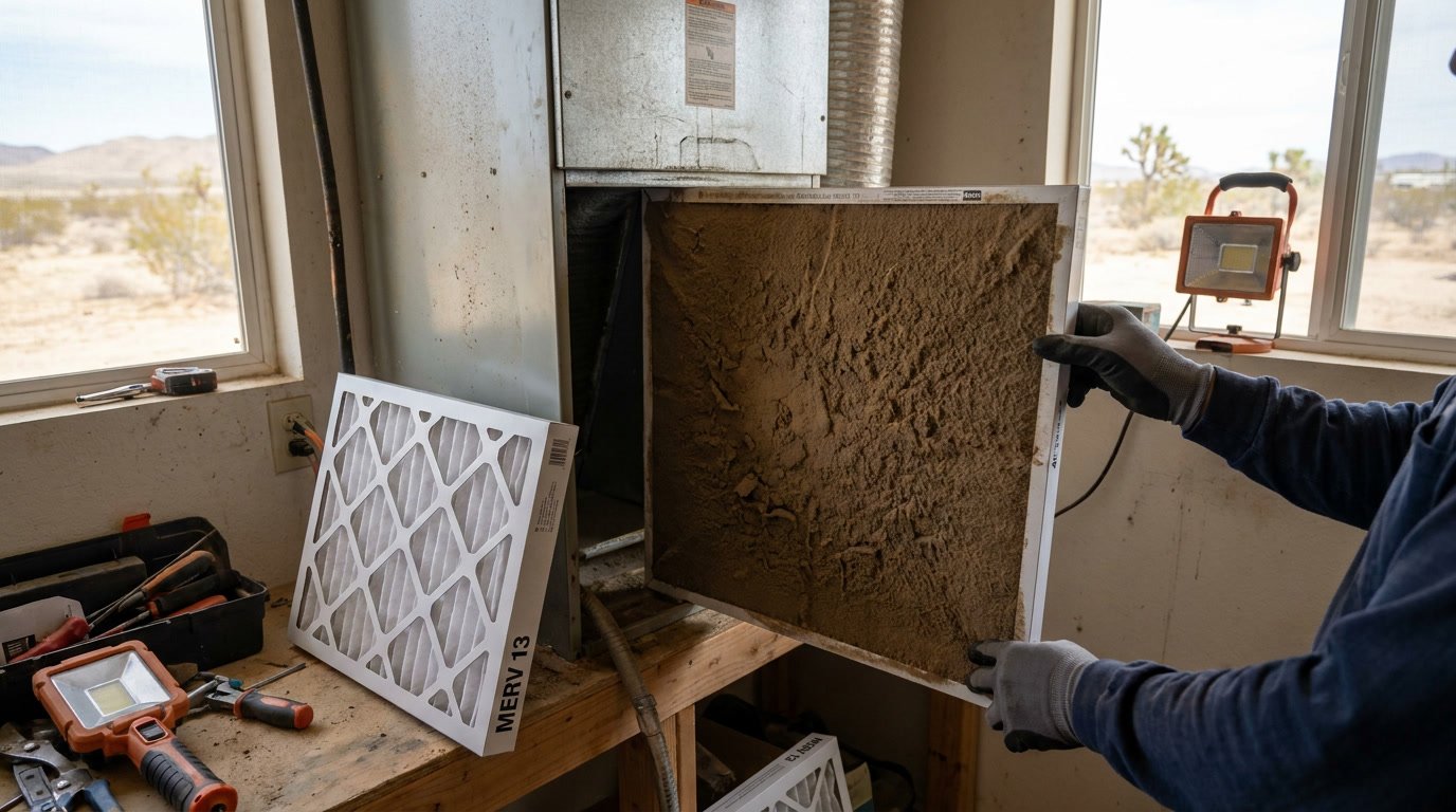 High-efficiency residential air filter installed in a media cabinet