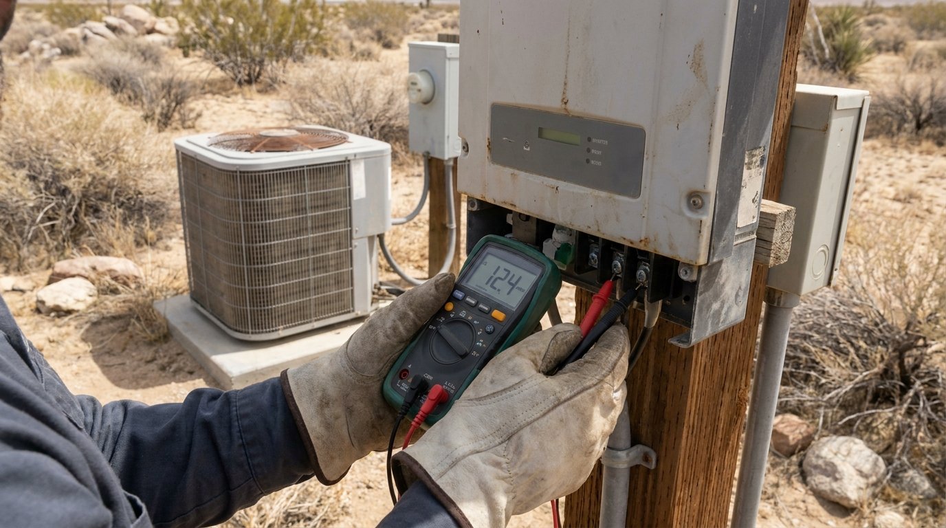 JC Energy Solutions technician performing HVAC tune-up at a High Desert home