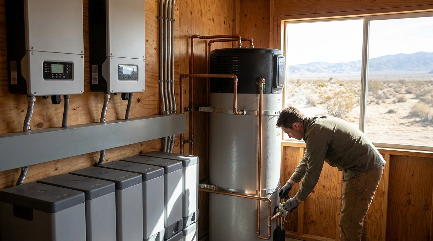 Tankless gas water heater professionally installed on a garage wall