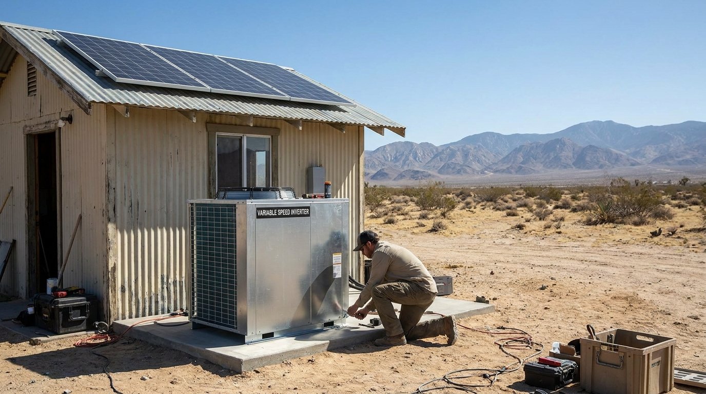New high-efficiency AC condenser unit installed at a High Desert home
