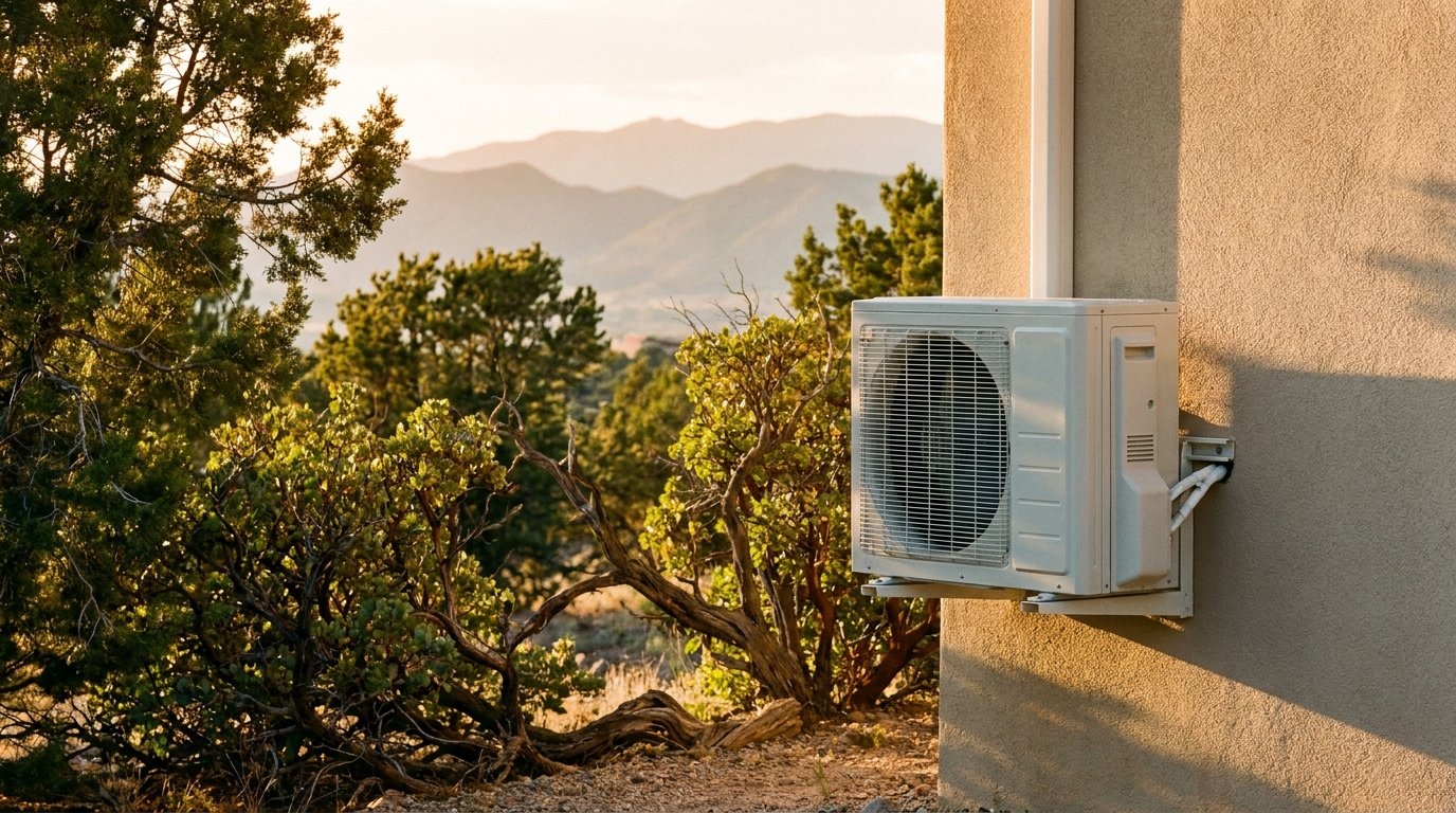 Wall-mount ductless mini-split indoor head unit installed in a modern living room