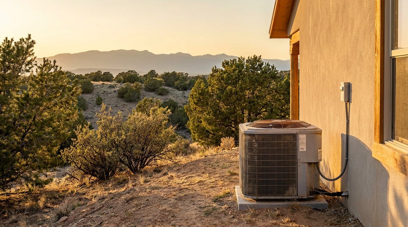 JC Energy Solutions technician diagnosing an AC condenser at a Hesperia home