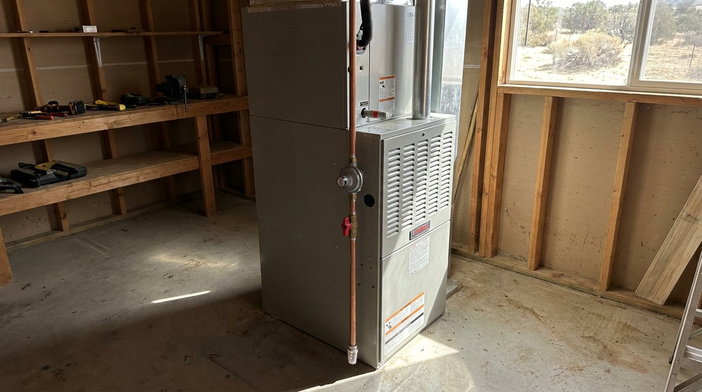 New high-efficiency residential gas furnace installed in a High Desert home