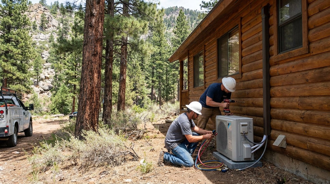 New high-efficiency AC condenser unit installed at a High Desert home