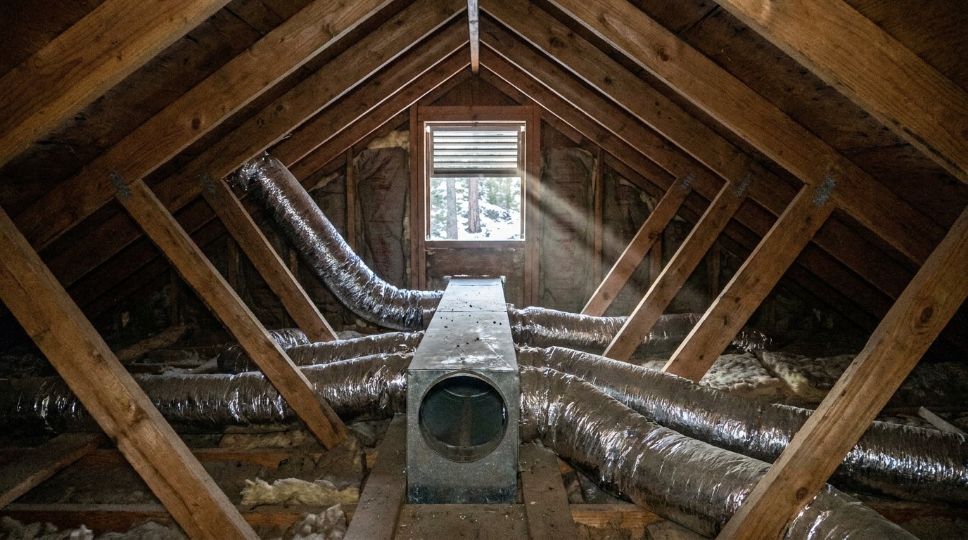 New sealed flexible HVAC ductwork installed in a residential attic