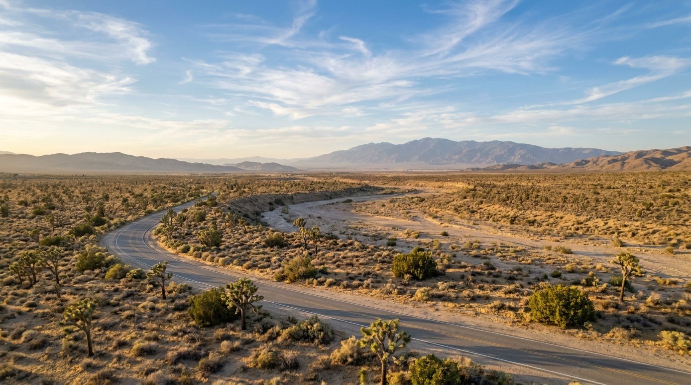 Mojave River corridor between Helendale and Oro Grande, California with Route 66 desert landscape